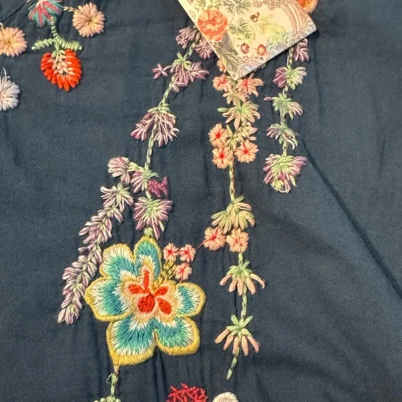 Johnny Was Alaura heavily embroidered tie neck blouse NWT